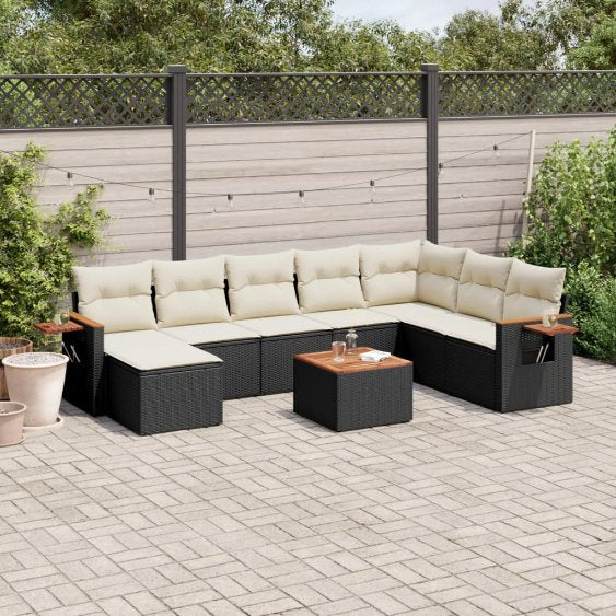 8-tlg. Garten-Sofagarnitur mit Kissen Schwarz Poly Rattan