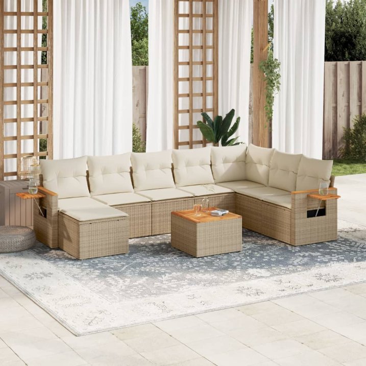8-tlg. Garten-Sofagarnitur mit Kissen Schwarz Poly Rattan