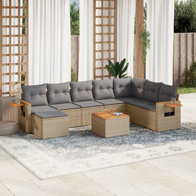 8-tlg. Garten-Sofagarnitur mit Kissen Schwarz Poly Rattan
