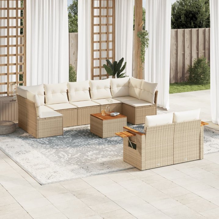 9-tlg. Garten-Sofagarnitur mit Kissen Schwarz Poly Rattan