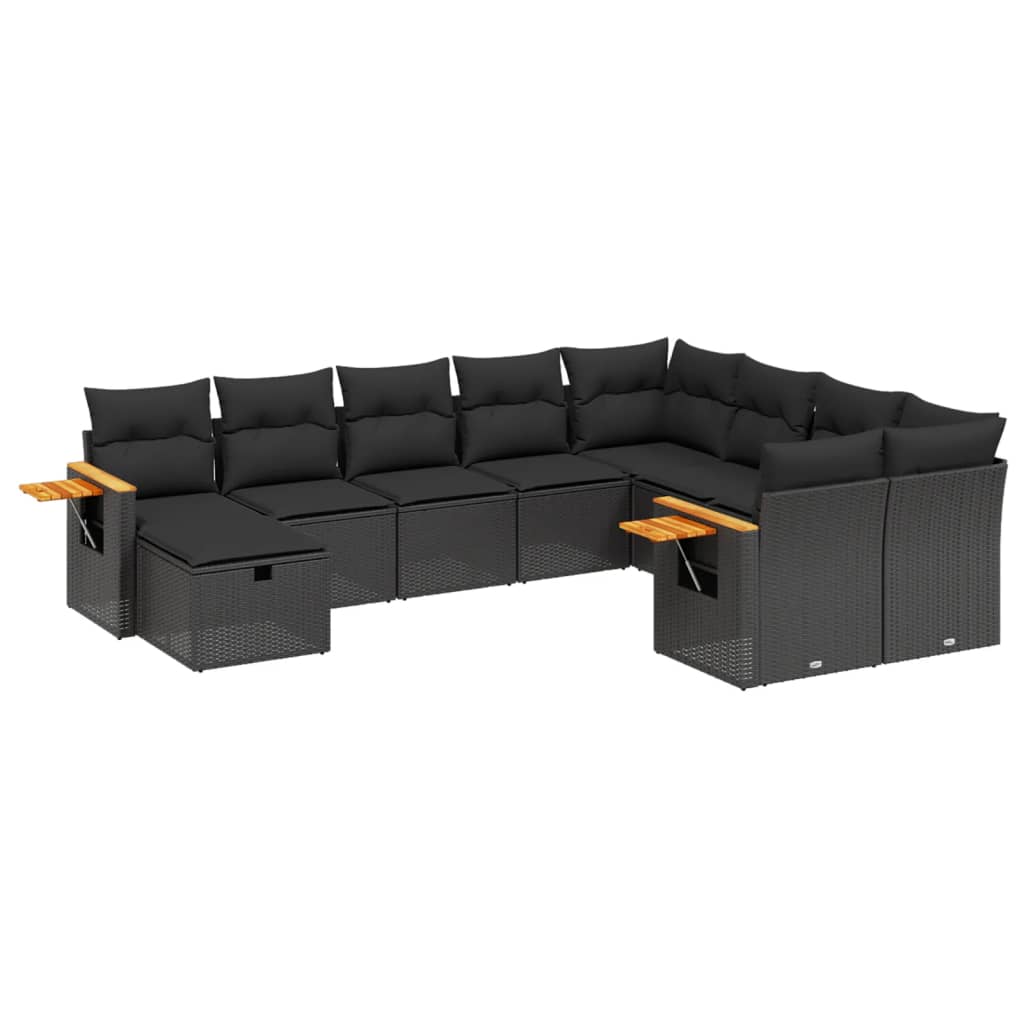 vidaXL 10-tlg. Garten-Sofagarnitur mit Kissen Schwarz Poly Rattan
