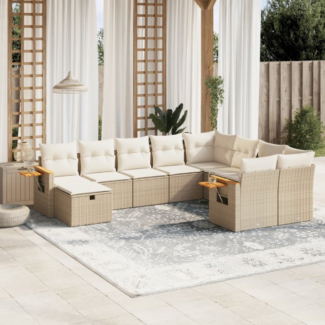 vidaXL 10-tlg. Garten-Sofagarnitur mit Kissen Schwarz Poly Rattan