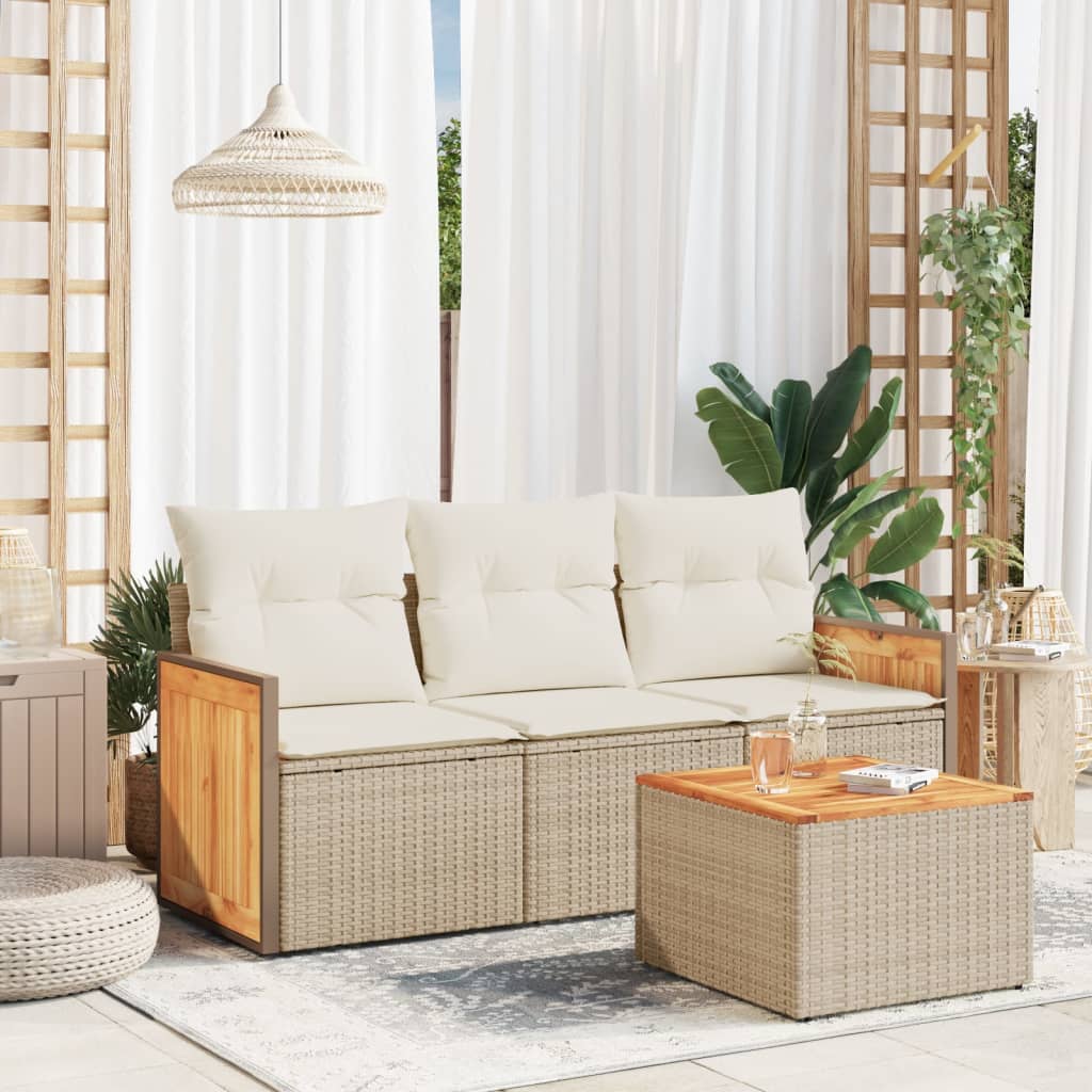 3-tlg. Garten-Sofagarnitur mit Kissen Schwarz Poly Rattan
