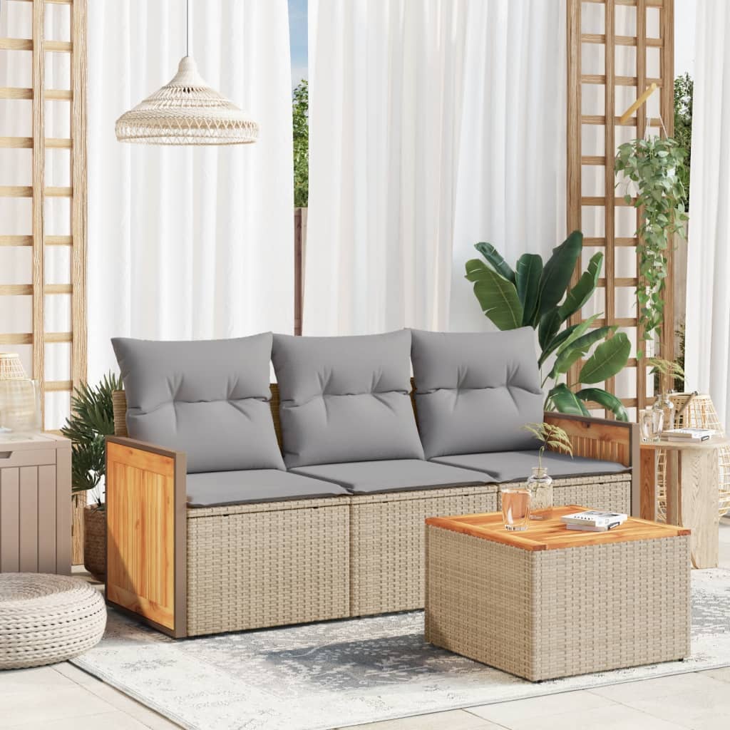 3-tlg. Garten-Sofagarnitur mit Kissen Schwarz Poly Rattan