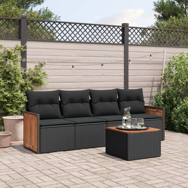 4-tlg. Garten-Sofagarnitur mit Kissen Schwarz Poly Rattan