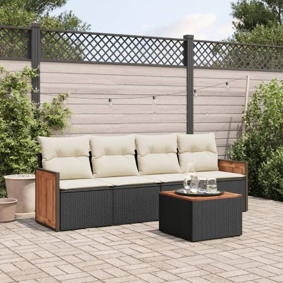 4-tlg. Garten-Sofagarnitur mit Kissen Schwarz Poly Rattan