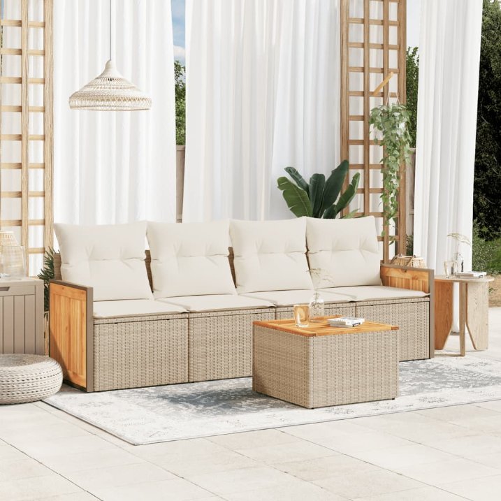 4-tlg. Garten-Sofagarnitur mit Kissen Schwarz Poly Rattan