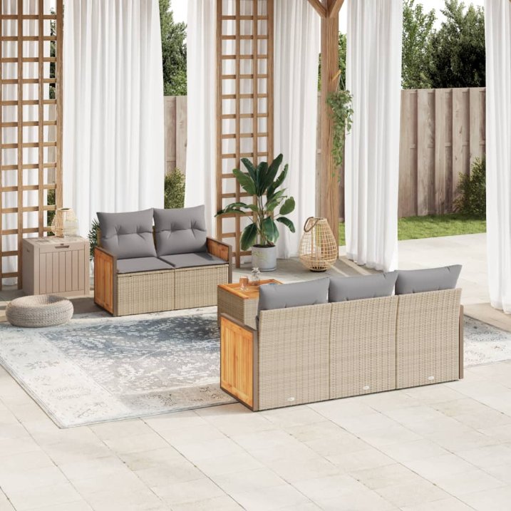 6-tlg. Garten-Sofagarnitur mit Kissen Schwarz Poly Rattan
