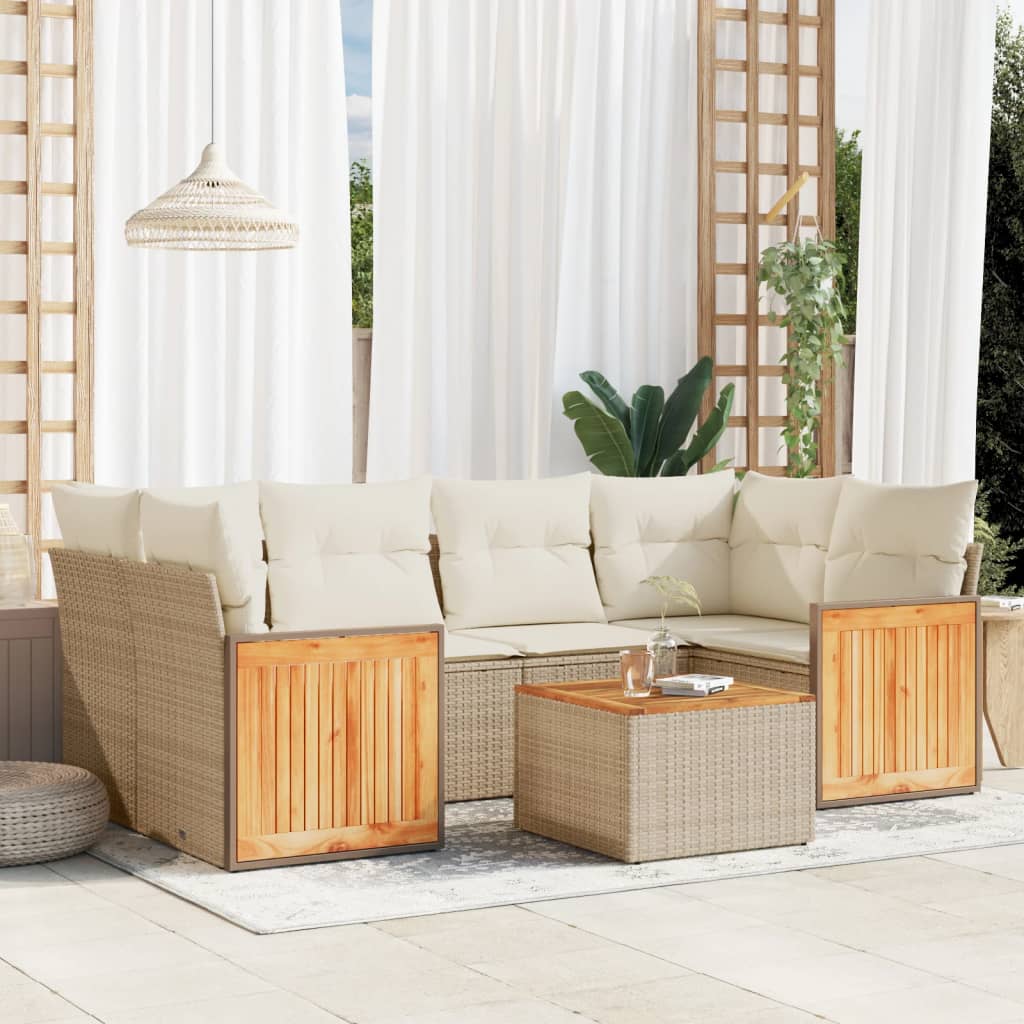 7-tlg. Garten-Sofagarnitur mit Kissen Schwarz Poly Rattan