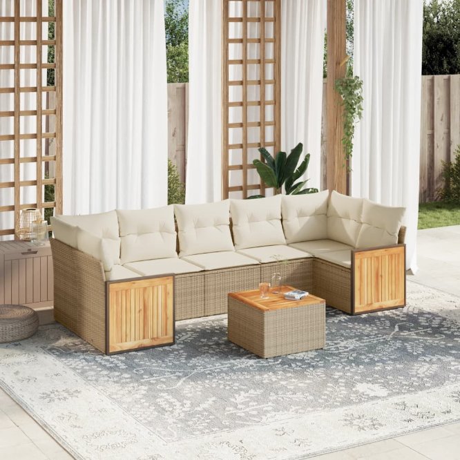 8-tlg. Garten-Sofagarnitur mit Kissen Schwarz Poly Rattan