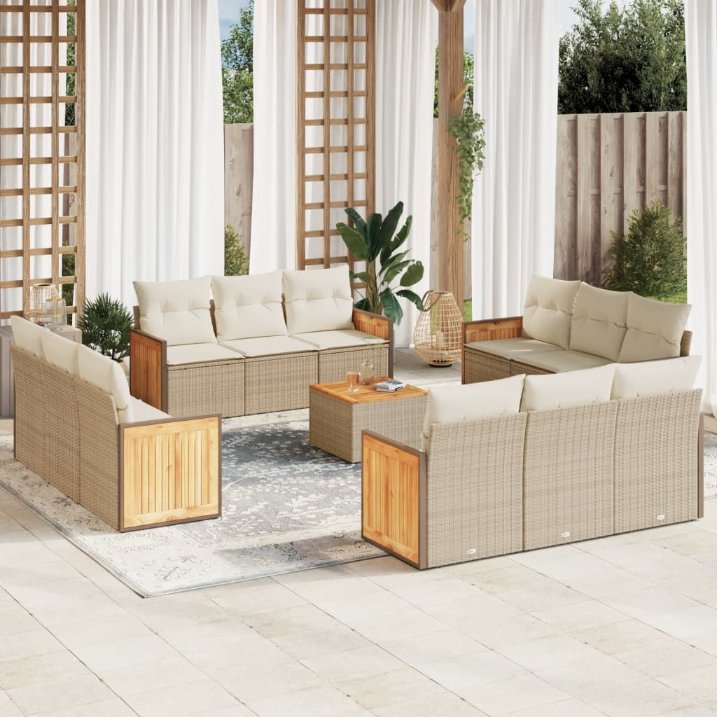 12-tlg. Garten-Sofagarnitur mit Kissen Schwarz Poly Rattan