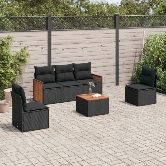 5-tlg. Garten-Sofagarnitur mit Kissen Schwarz Poly Rattan