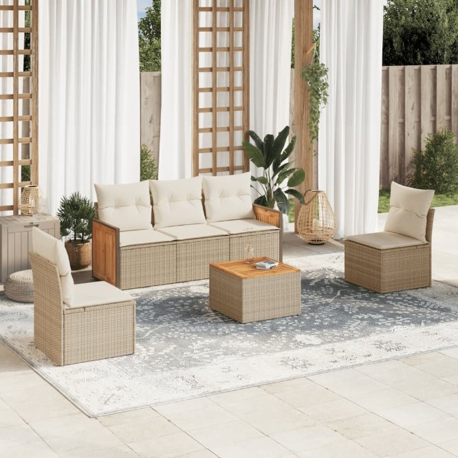 5-tlg. Garten-Sofagarnitur mit Kissen Schwarz Poly Rattan