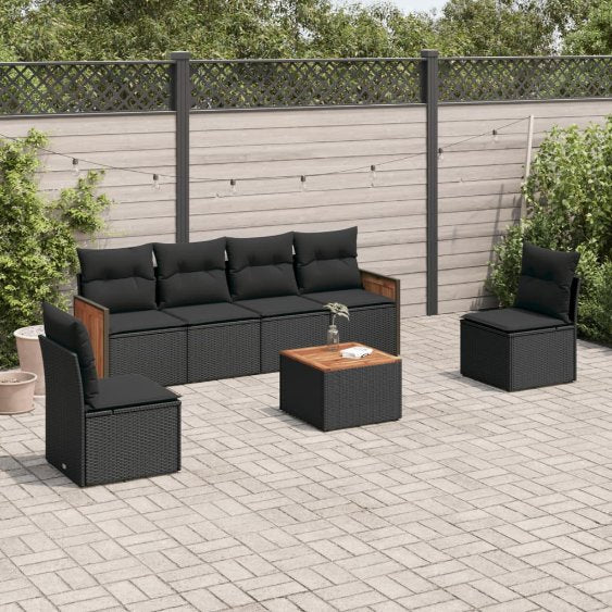6-tlg. Garten-Sofagarnitur mit Kissen Schwarz Poly Rattan