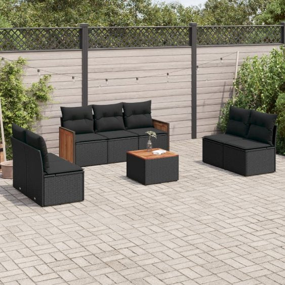 7-tlg. Garten-Sofagarnitur mit Kissen Schwarz Poly Rattan