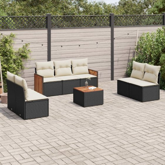 7-tlg. Garten-Sofagarnitur mit Kissen Schwarz Poly Rattan