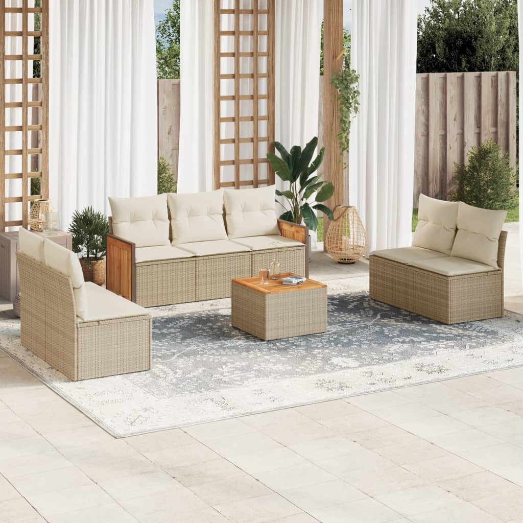 7-tlg. Garten-Sofagarnitur mit Kissen Schwarz Poly Rattan