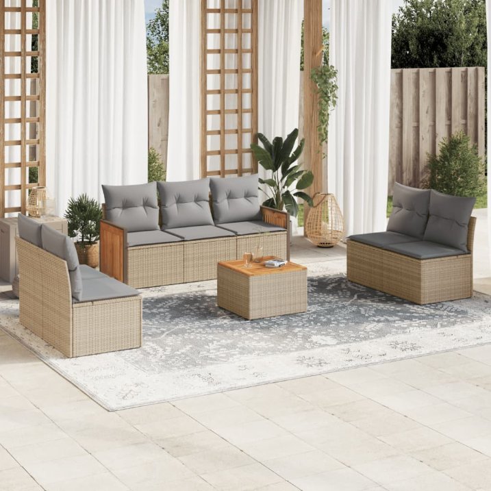7-tlg. Garten-Sofagarnitur mit Kissen Schwarz Poly Rattan