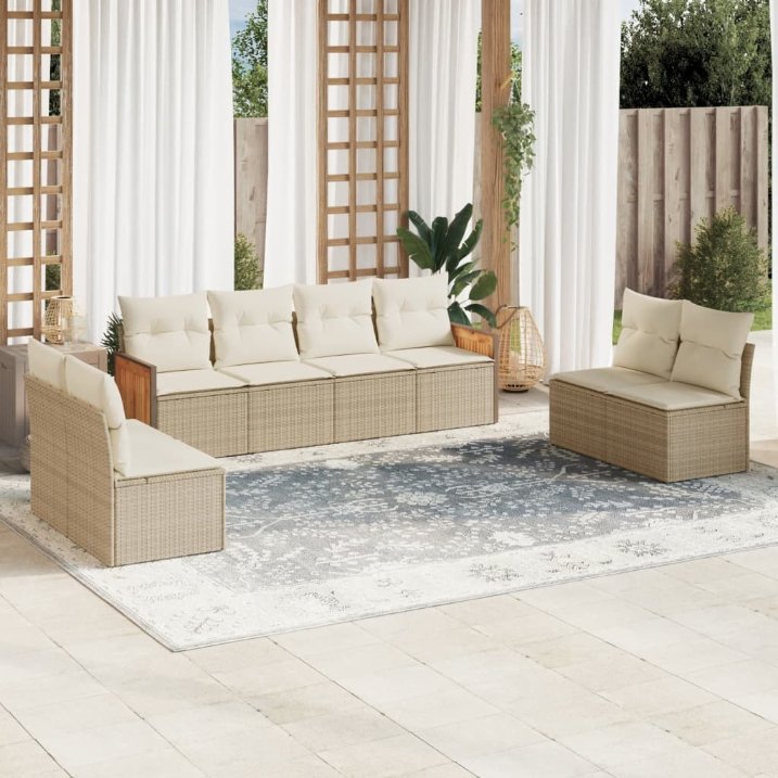 8-tlg. Garten-Sofagarnitur mit Kissen Schwarz Poly Rattan