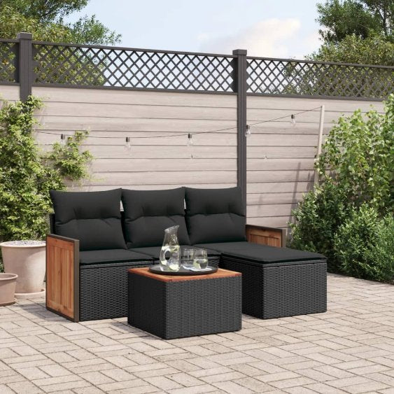 4-tlg. Garten-Sofagarnitur mit Kissen Schwarz Poly Rattan