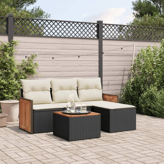 4-tlg. Garten-Sofagarnitur mit Kissen Schwarz Poly Rattan