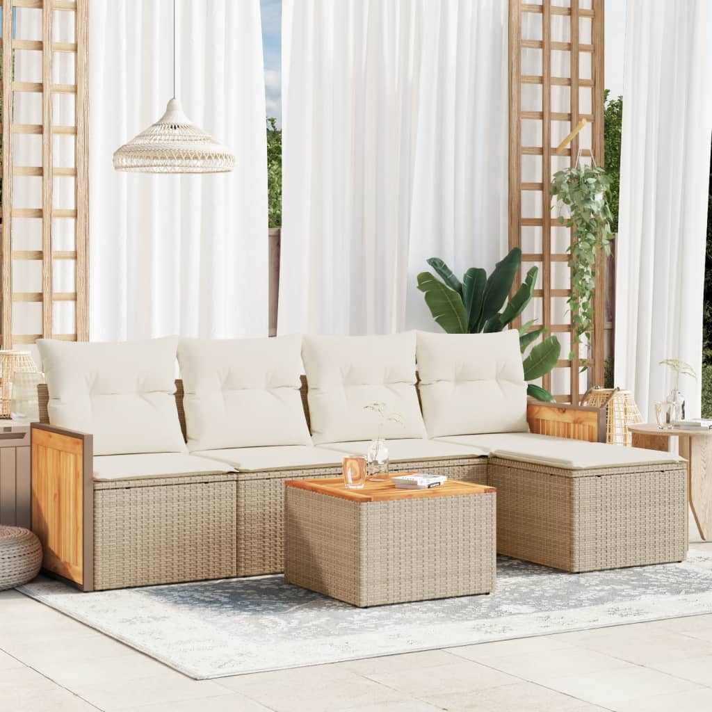 5-tlg. Garten-Sofagarnitur mit Kissen Schwarz Poly Rattan