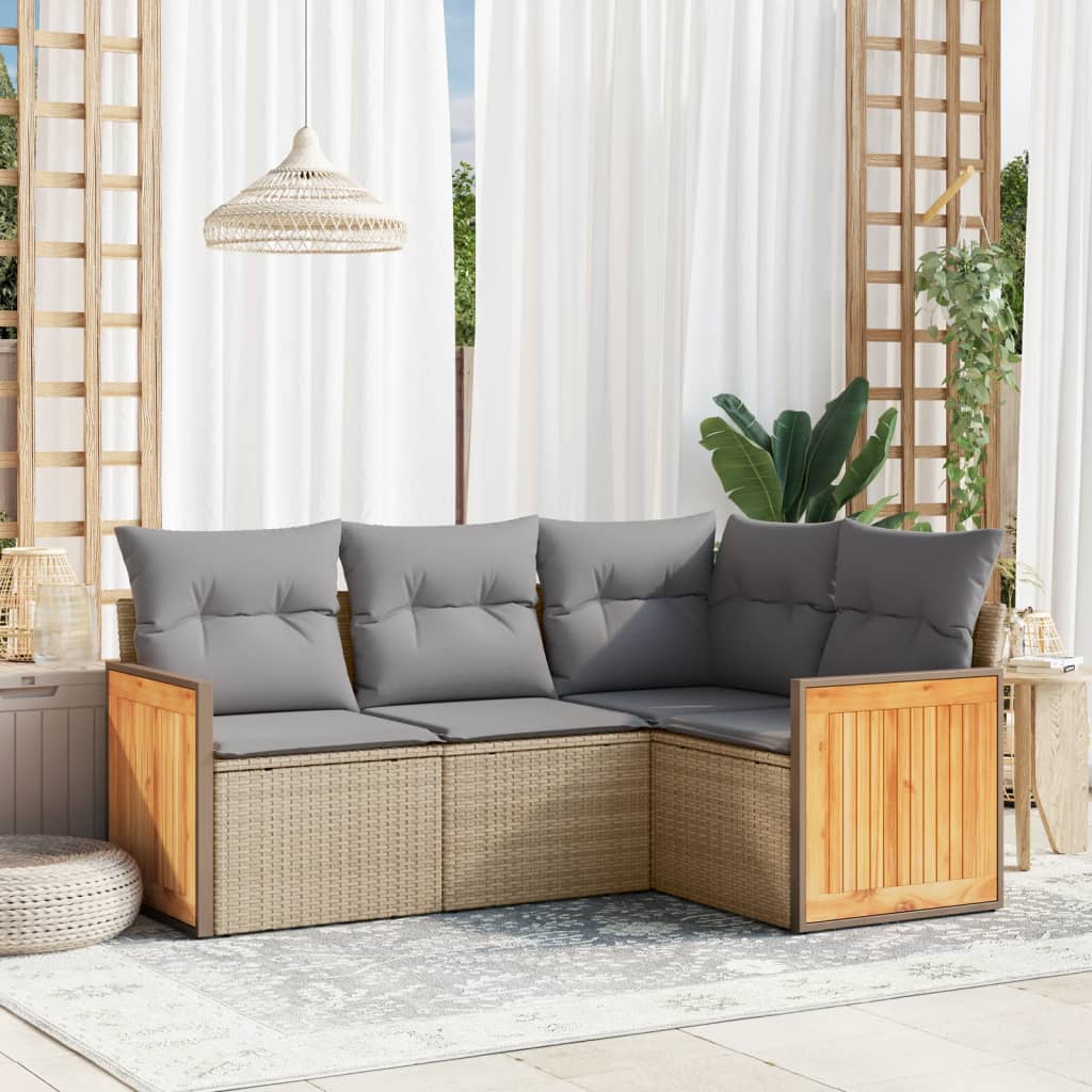 4-tlg. Garten-Sofagarnitur mit Kissen Schwarz Poly Rattan