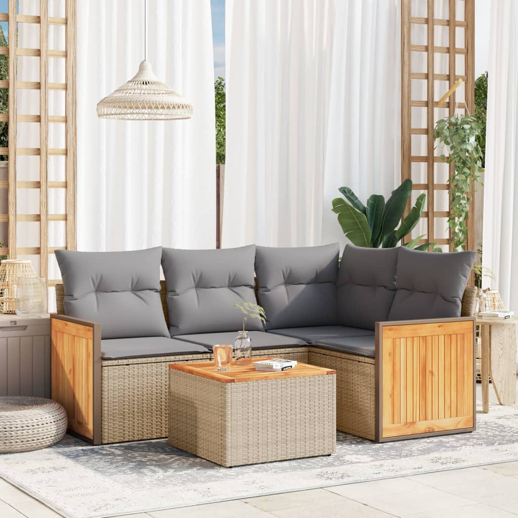 4-tlg. Garten-Sofagarnitur mit Kissen Schwarz Poly Rattan
