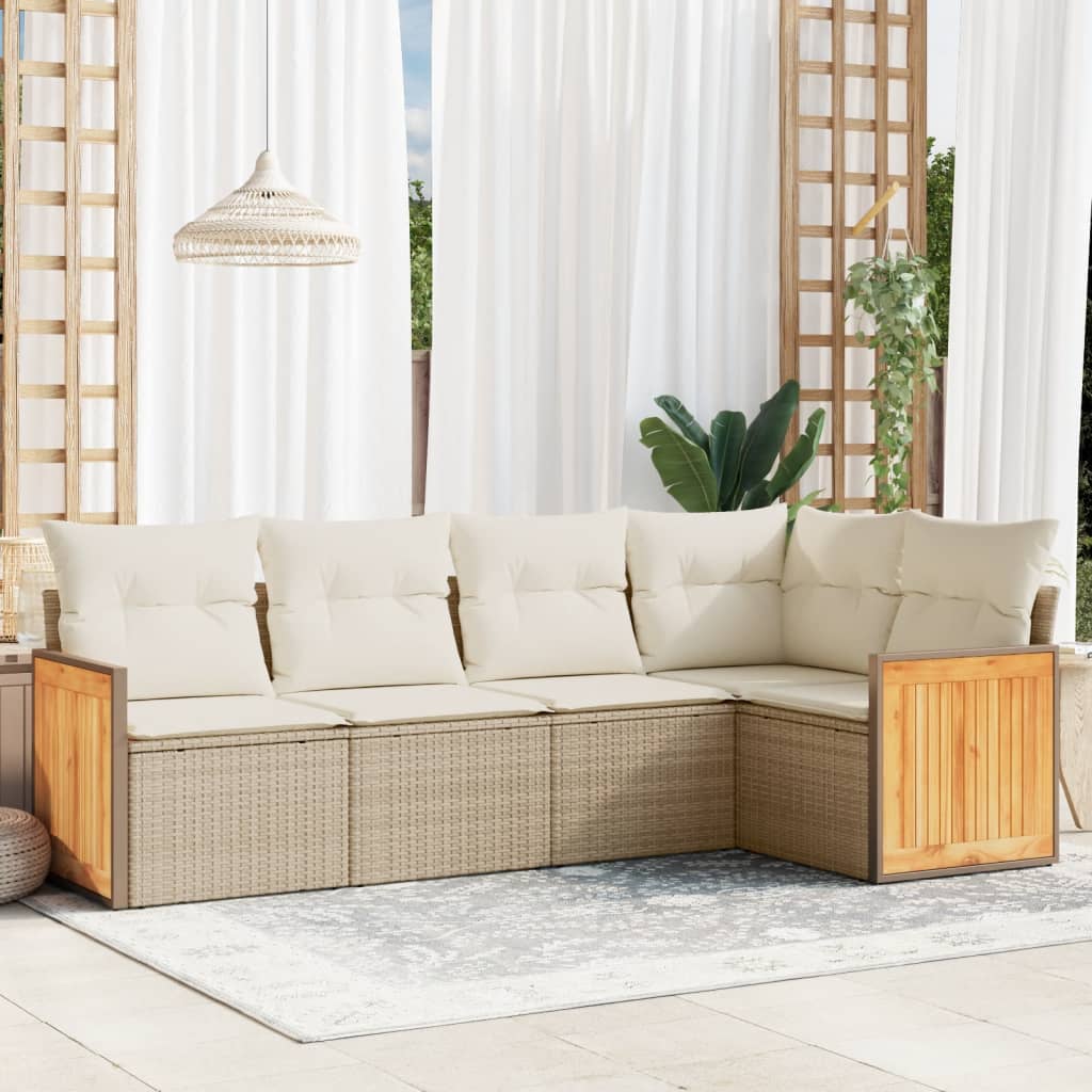 5-tlg. Garten-Sofagarnitur mit Kissen Schwarz Poly Rattan