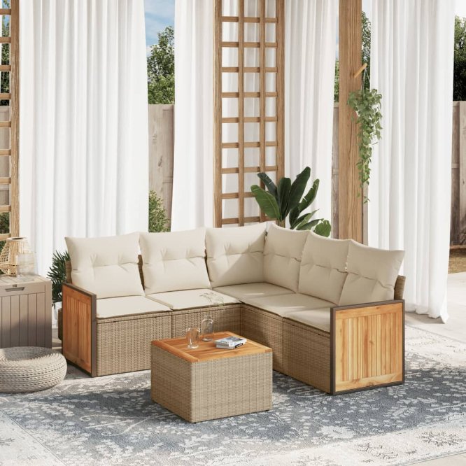 5-tlg. Garten-Sofagarnitur mit Kissen Schwarz Poly Rattan