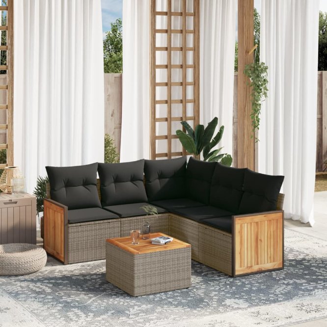 5-tlg. Garten-Sofagarnitur mit Kissen Schwarz Poly Rattan