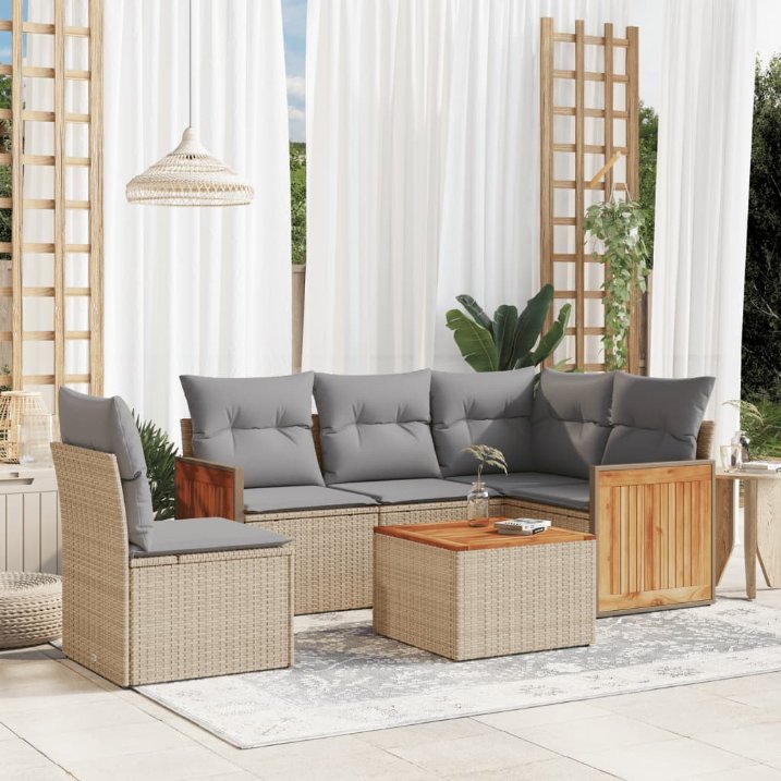 5-tlg. Garten-Sofagarnitur mit Kissen Schwarz Poly Rattan