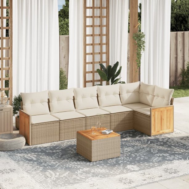 6-tlg. Garten-Sofagarnitur mit Kissen Schwarz Poly Rattan
