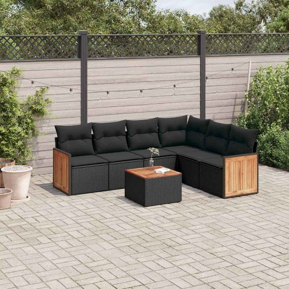 6-tlg. Garten-Sofagarnitur mit Kissen Schwarz Poly Rattan