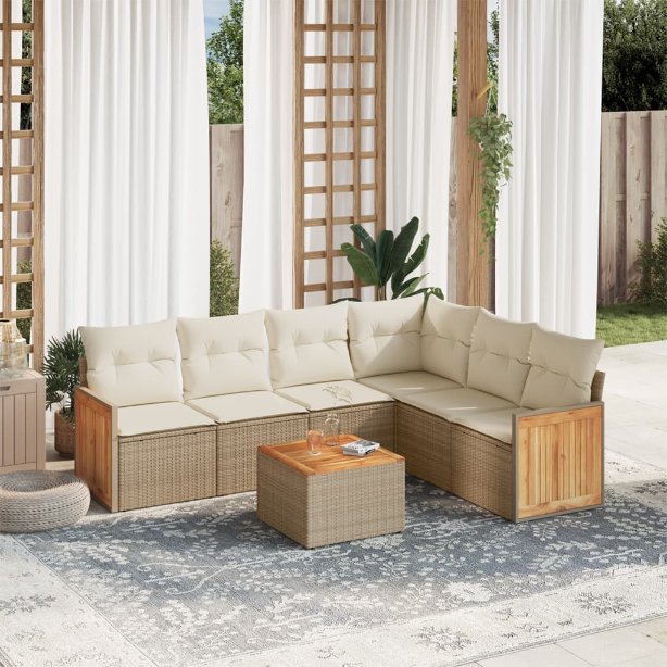 6-tlg. Garten-Sofagarnitur mit Kissen Schwarz Poly Rattan