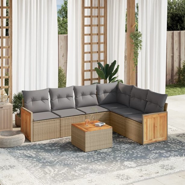 6-tlg. Garten-Sofagarnitur mit Kissen Schwarz Poly Rattan