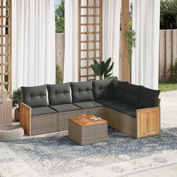 6-tlg. Garten-Sofagarnitur mit Kissen Schwarz Poly Rattan