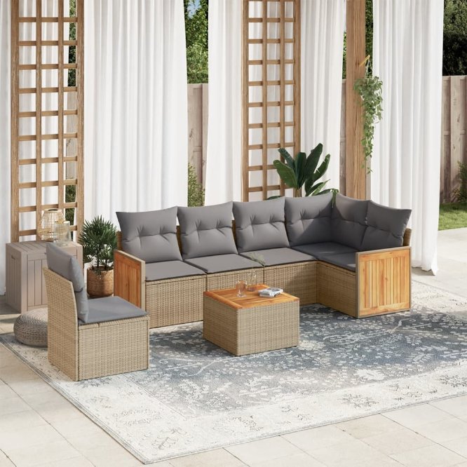 6-tlg. Garten-Sofagarnitur mit Kissen Schwarz Poly Rattan
