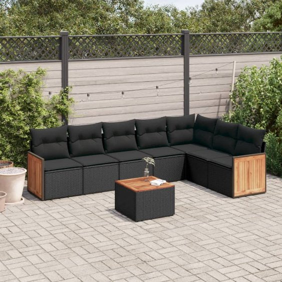 7-tlg. Garten-Sofagarnitur mit Kissen Schwarz Poly Rattan