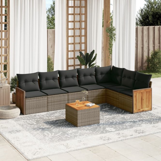 7-tlg. Garten-Sofagarnitur mit Kissen Schwarz Poly Rattan