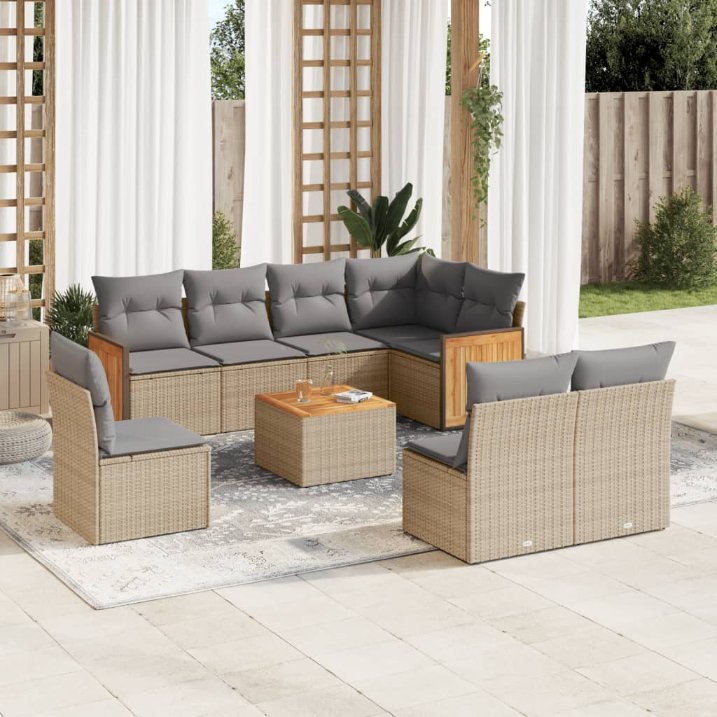 8-tlg. Garten-Sofagarnitur mit Kissen Schwarz Poly Rattan