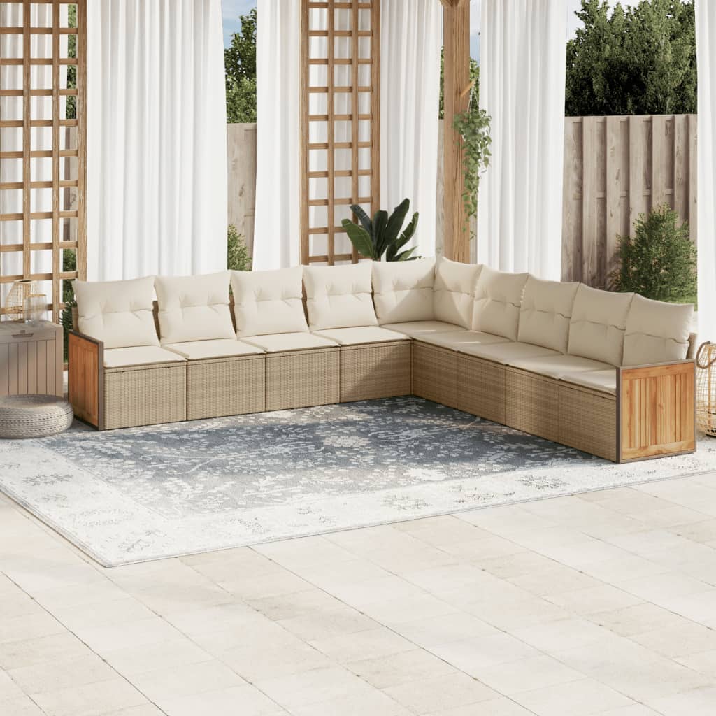 9-tlg. Garten-Sofagarnitur mit Kissen Schwarz Poly Rattan