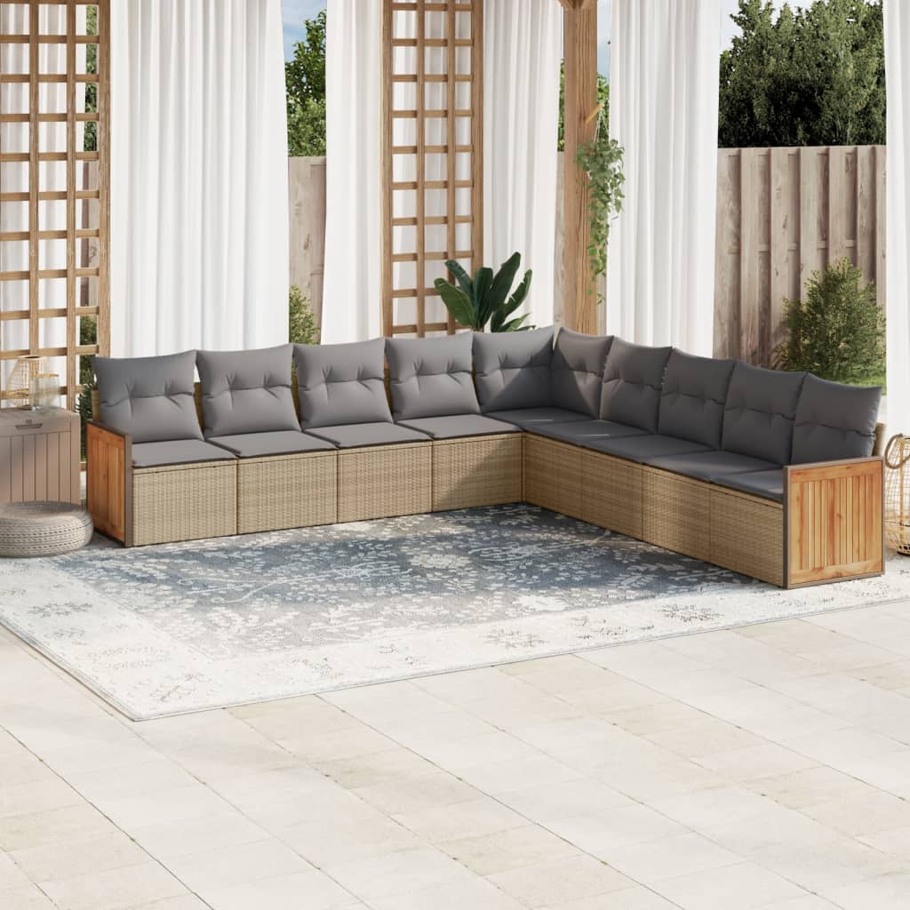 9-tlg. Garten-Sofagarnitur mit Kissen Schwarz Poly Rattan