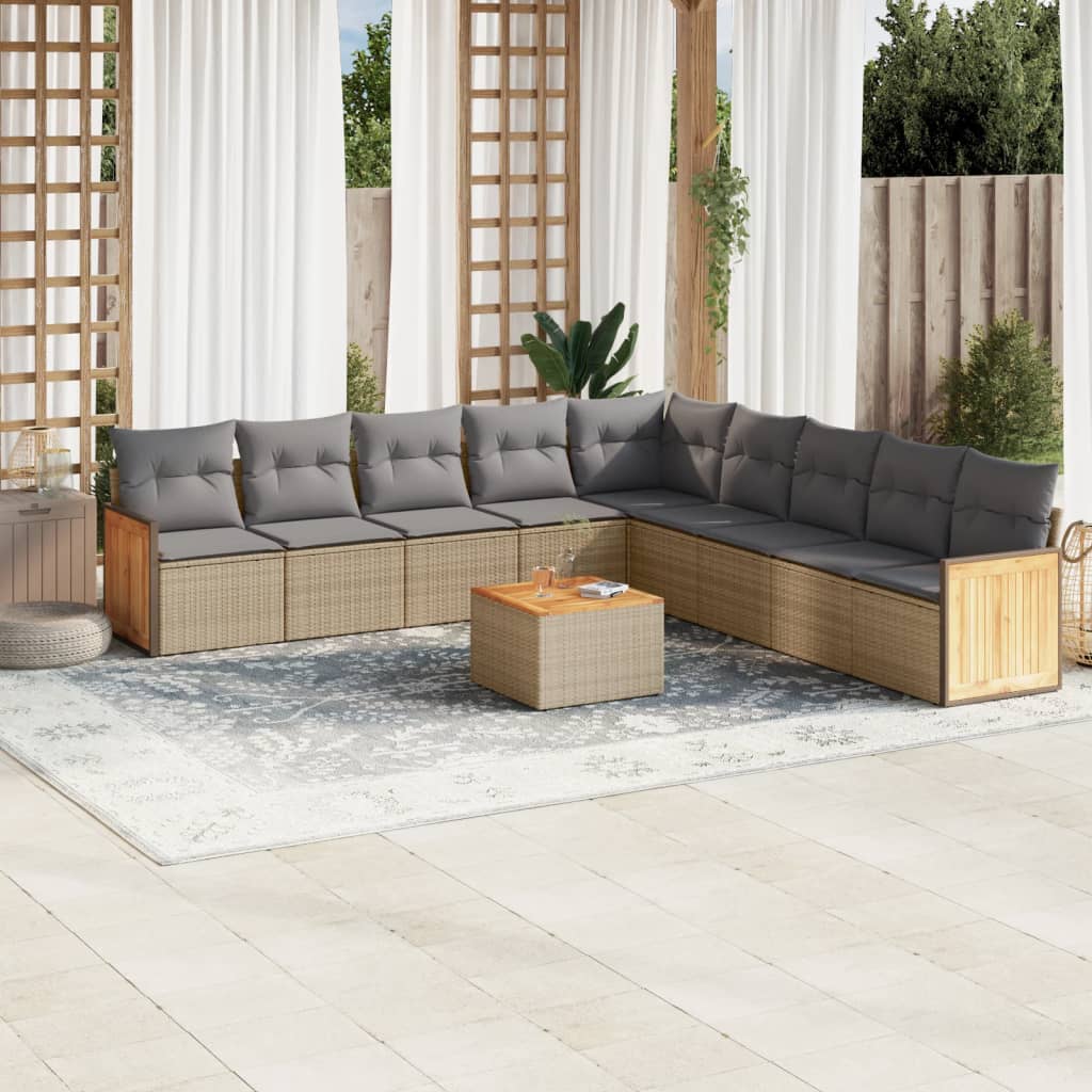 9-tlg. Garten-Sofagarnitur mit Kissen Schwarz Poly Rattan