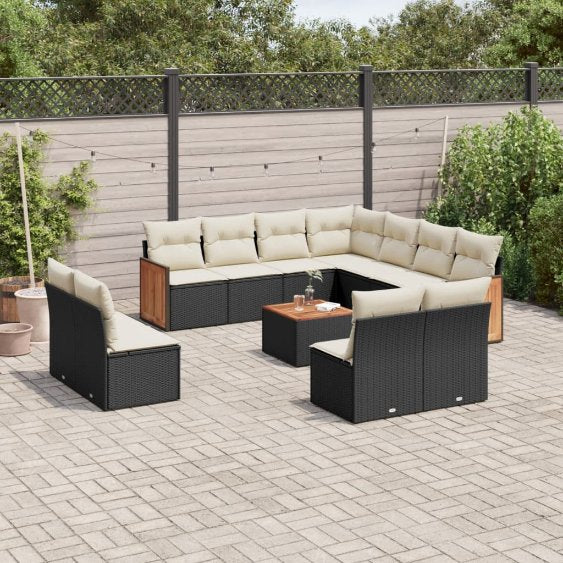 vidaXL 11-tlg. Garten-Sofagarnitur mit Kissen Schwarz Poly Rattan