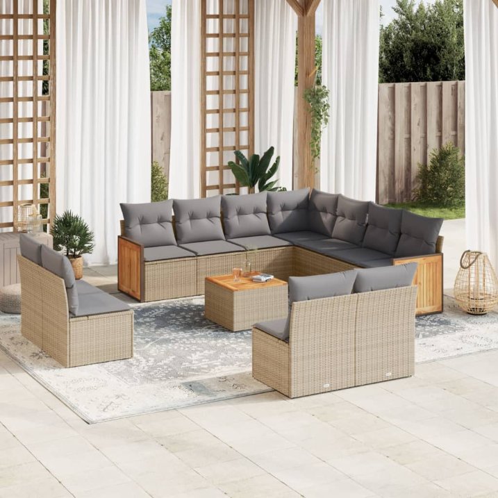 vidaXL 11-tlg. Garten-Sofagarnitur mit Kissen Schwarz Poly Rattan