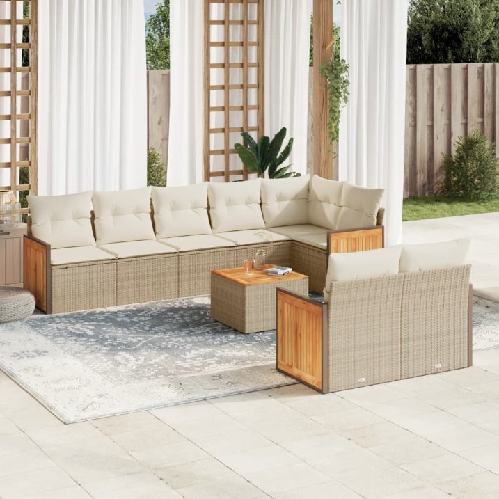 8-tlg. Garten-Sofagarnitur mit Kissen Schwarz Poly Rattan