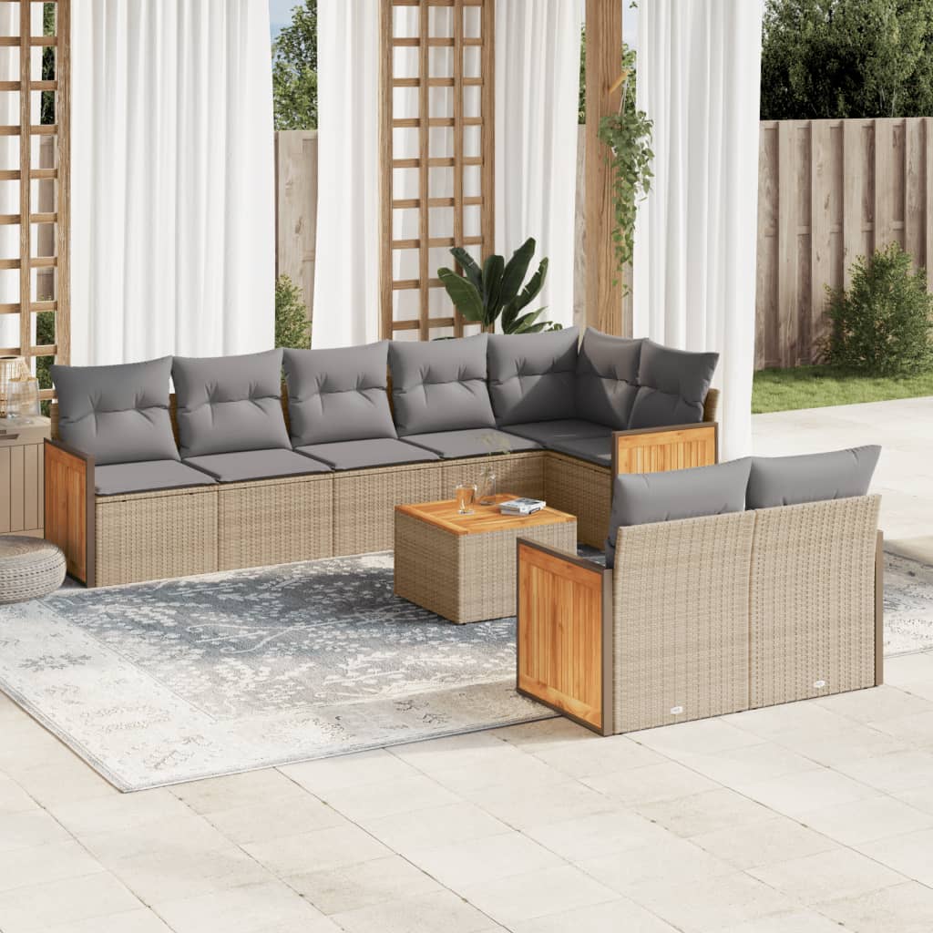 8-tlg. Garten-Sofagarnitur mit Kissen Schwarz Poly Rattan