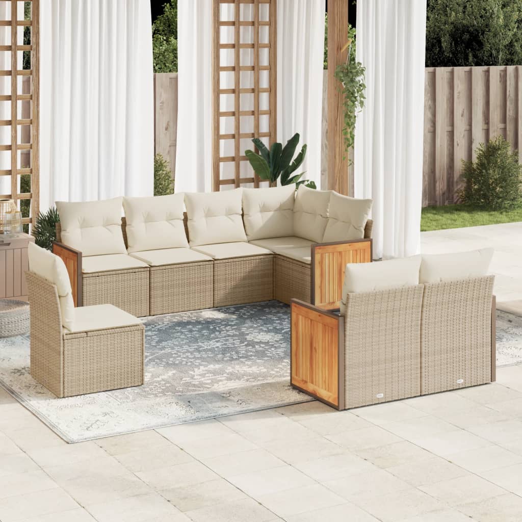8-tlg. Garten-Sofagarnitur mit Kissen Schwarz Poly Rattan
