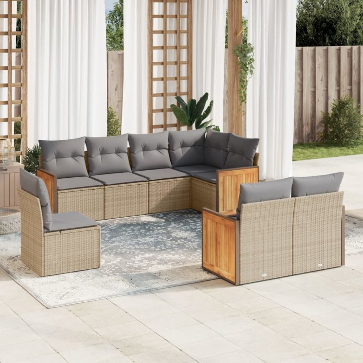 8-tlg. Garten-Sofagarnitur mit Kissen Schwarz Poly Rattan